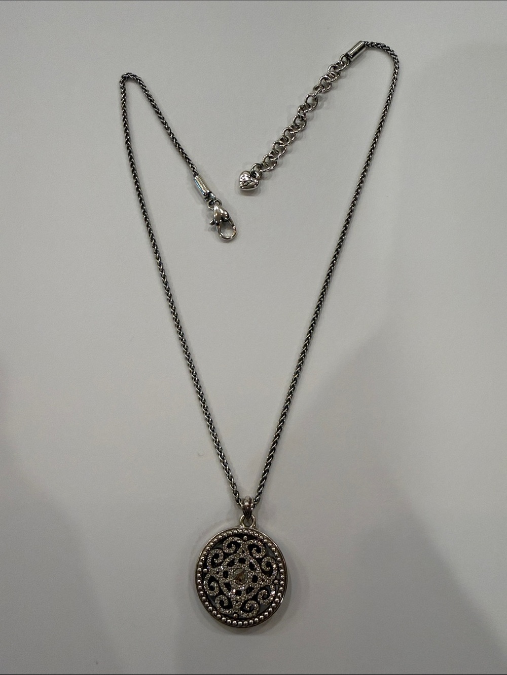 Brighton Silver-Tone Filigree Round Pendant Necklace 18 inch chain